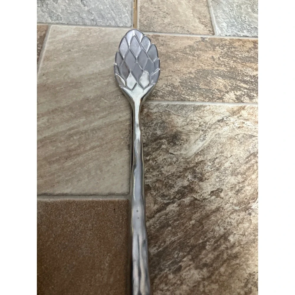 Silver Cast Aluminum Artichoke Serving Spoon 12.5 Inch Botanical Serving Utensil